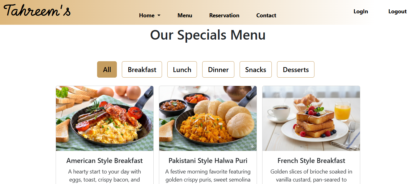 Fully Functional Restaurant Website